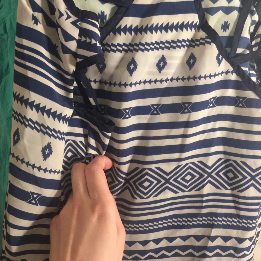 Blue/White geometric cut out tank